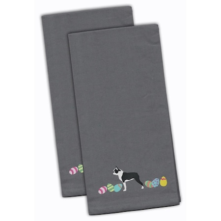 Carolines Treasures Boston Terrier Easter Gray Embroidered Kitchen Towel CK1614GYTWE